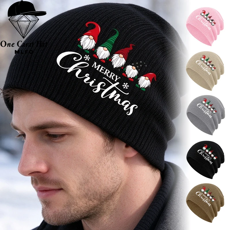 Sweet Festive Slouchy Beanie, Christmas Gnomes Cartoon Print, For Daily Winter Look, Christmas Party & Holiday Gift