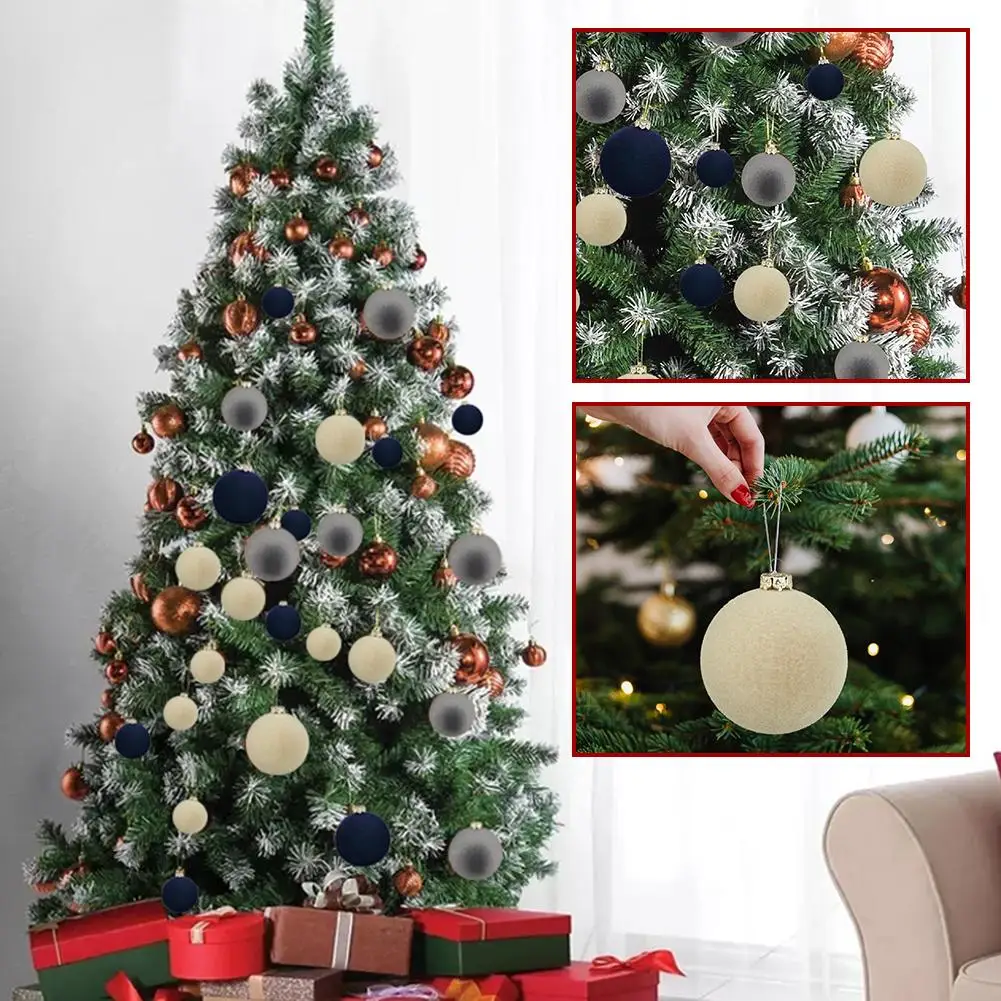 12pcs Christmas Ball Ornaments Set 2.36inch Velvet Christmas Balls With Hanging Hoop Tree Decorations For Home Decor Xmas P I1x5