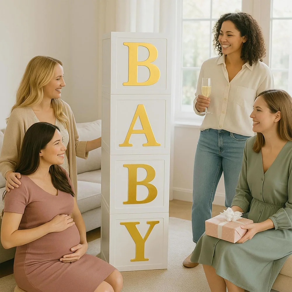 4-teiliges Alphabet BABY Ballonbox-Set, Geschenkbox zum 1. Geburtstag, Dekorationsbox für Jungen und Mädchen, Geburtstagsparty-Deko, Babyparty-Requisiten – Detail 10