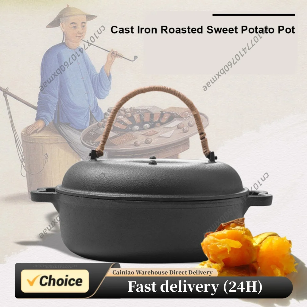 Iron Roasted Sweet Potato Pan with Lid Garlic Roaster Garlic Baker Baking Pan for Picnic Camping