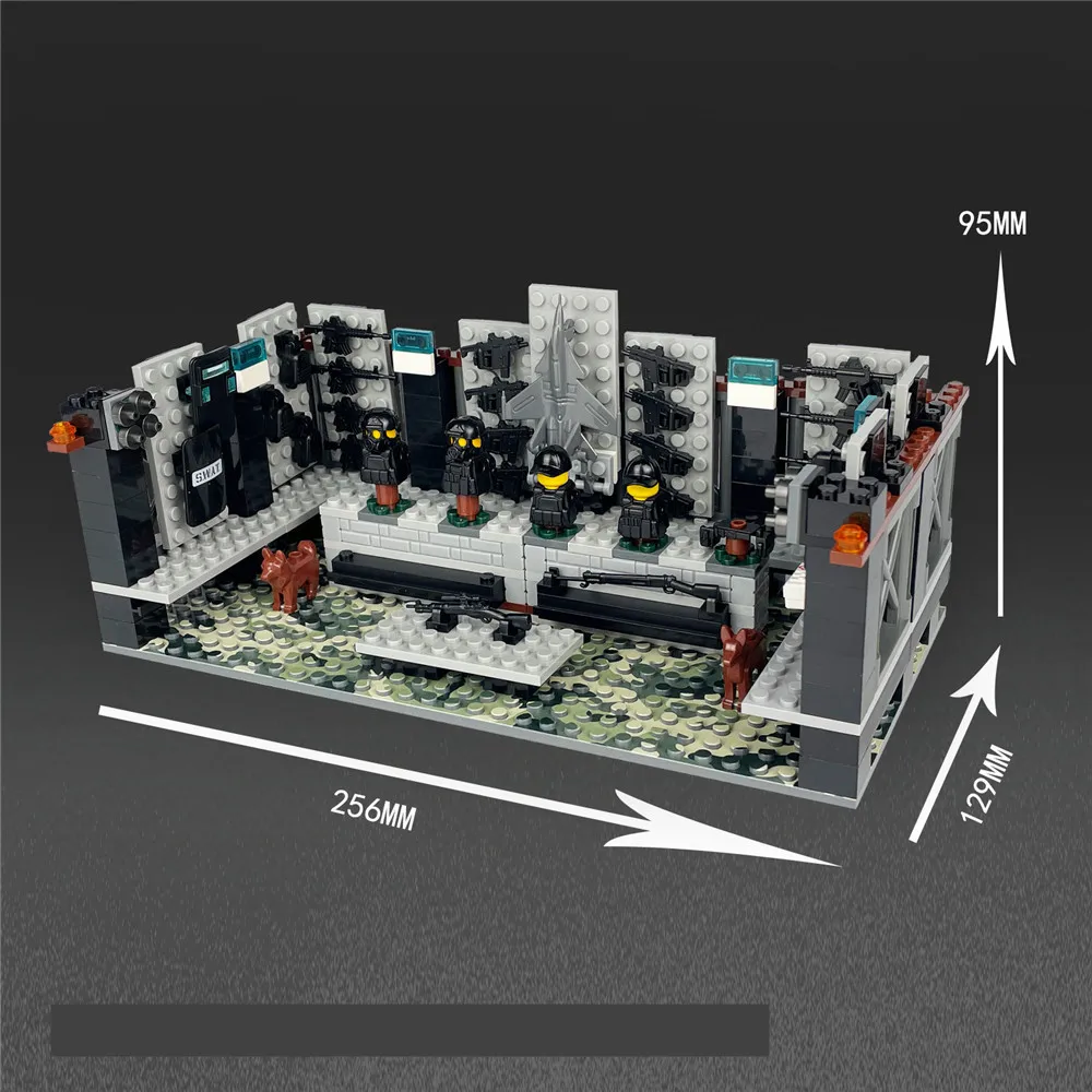 MOC Wojskowy pokój do przechowywania broni SWAT Artykuły policyjne Akcesoria Zestaw klocków do budowy Zabawka Klasyczna cegła wojskowa