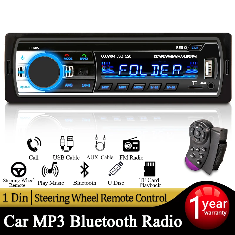 Car Radio 1 din Stereo Multimedia MP3 Player Digital Bluetooth FM ISO Power Aux Input USB Bluetooth Universal Autoradio