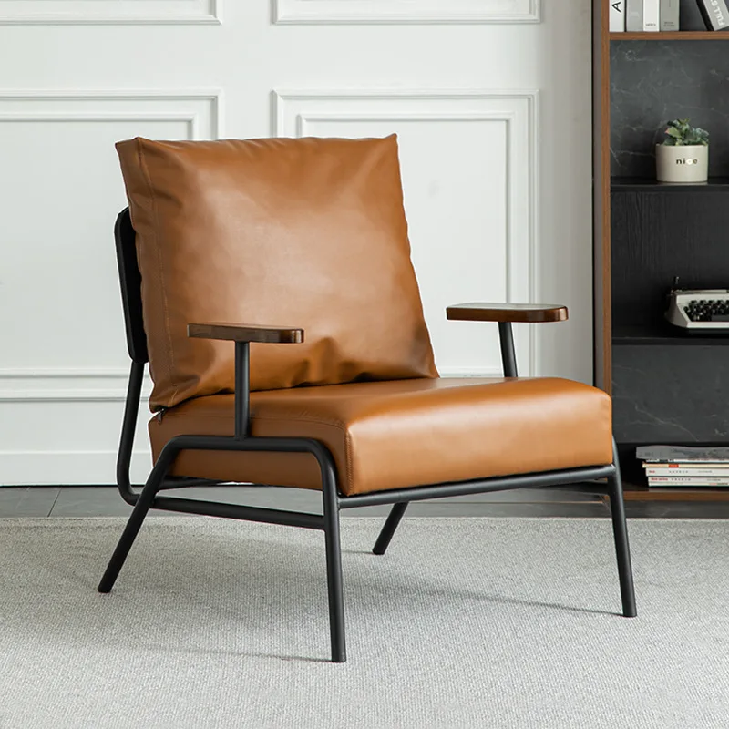 

Single sofa wrought iron simple living room balcony bedroom reception technology cloth lazy Italian casual minimalist leather