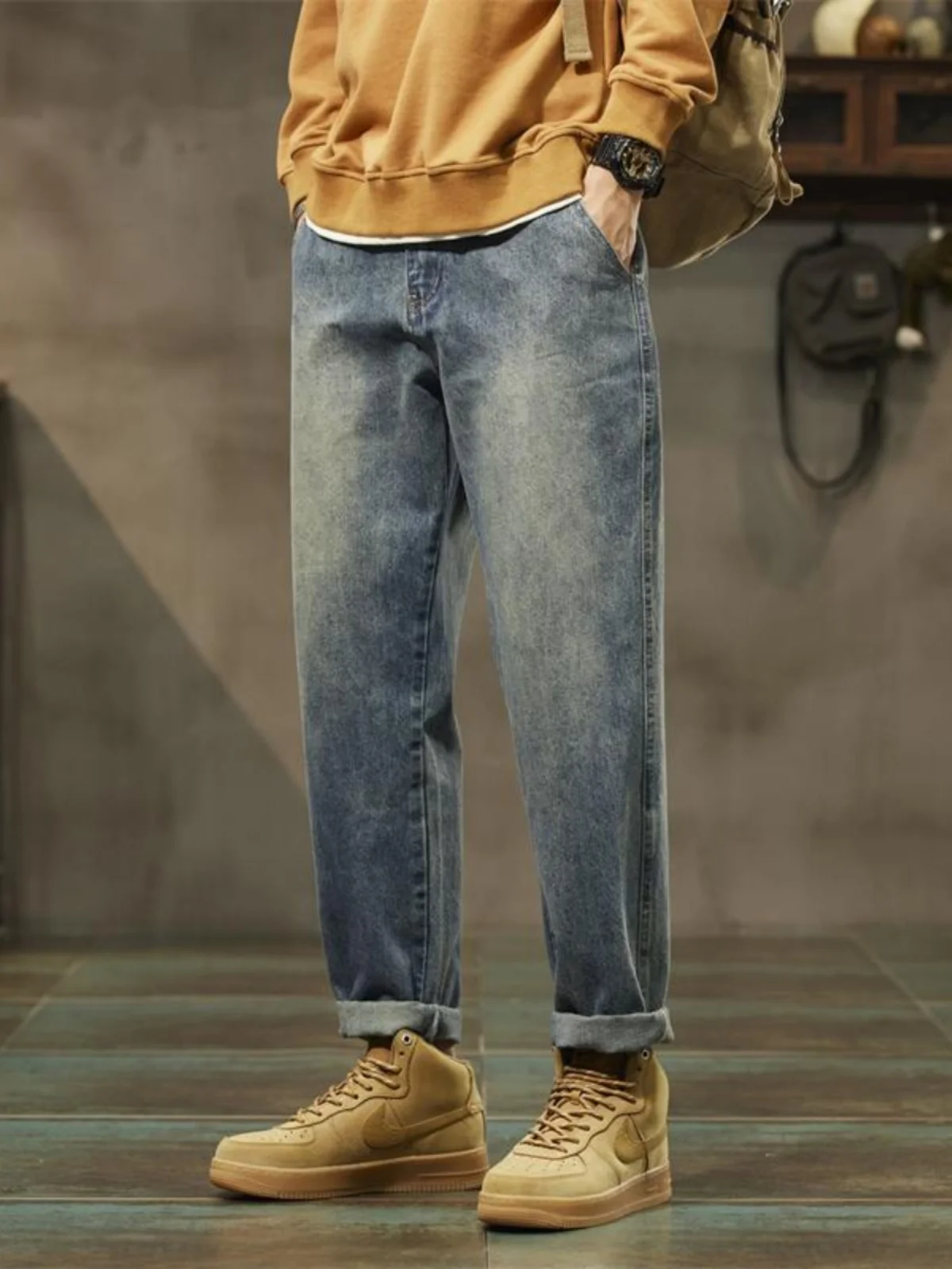 الرجعية الأمريكية Sle الرجال الجينز فضفاض مستقيم عارضة السراويل تنوعا سليم صالح هارلان السراويل الطويلة لربيع الخريف #2