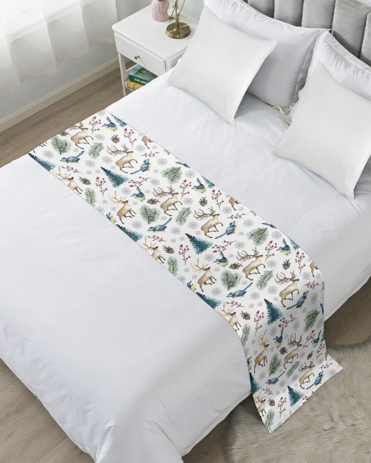 Christmas Snowflake Elk Berry Bird Bed Runner Home Hotel Decoration Bed Flag Wedding Bedroom Bed Tail Towel