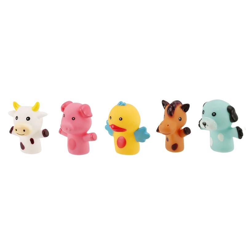 2X Finger Puppets For Children And Babies 5 Farm Animals BPA PVC Bath Toys Hand Puppets Doll Set(C)