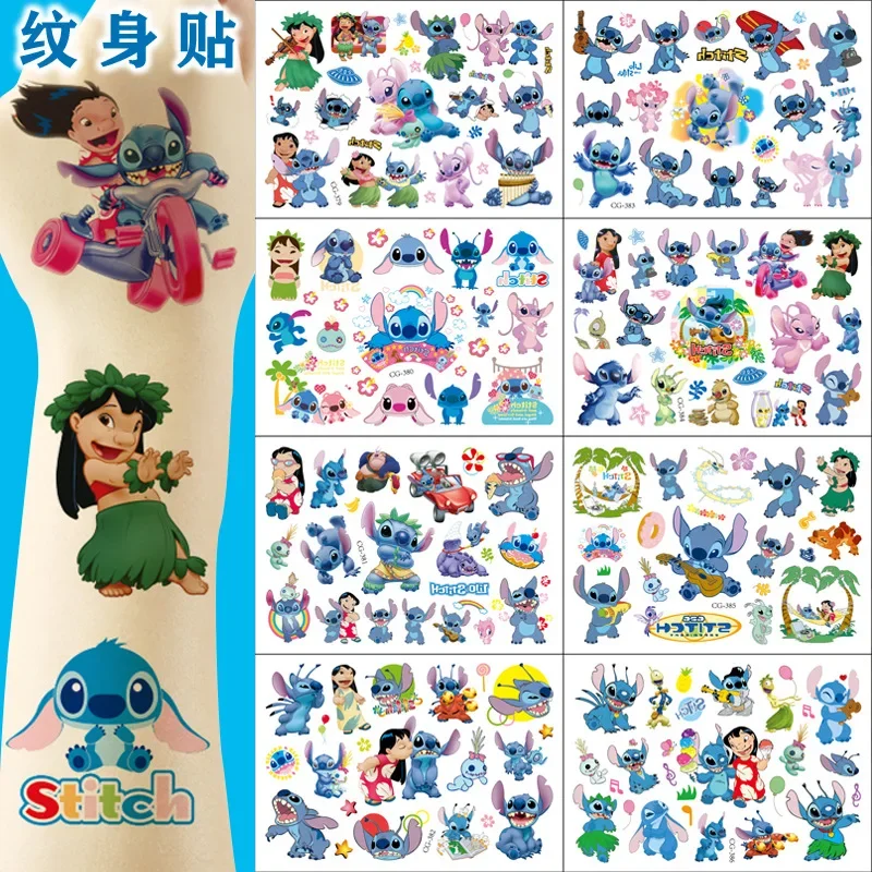 Adesivi per tatuaggi Disney Lilo & Stitch Accessorio per cartoni animati carino per bambini Decorazione per tatuaggi usa e getta per regali di giocattoli per bambini