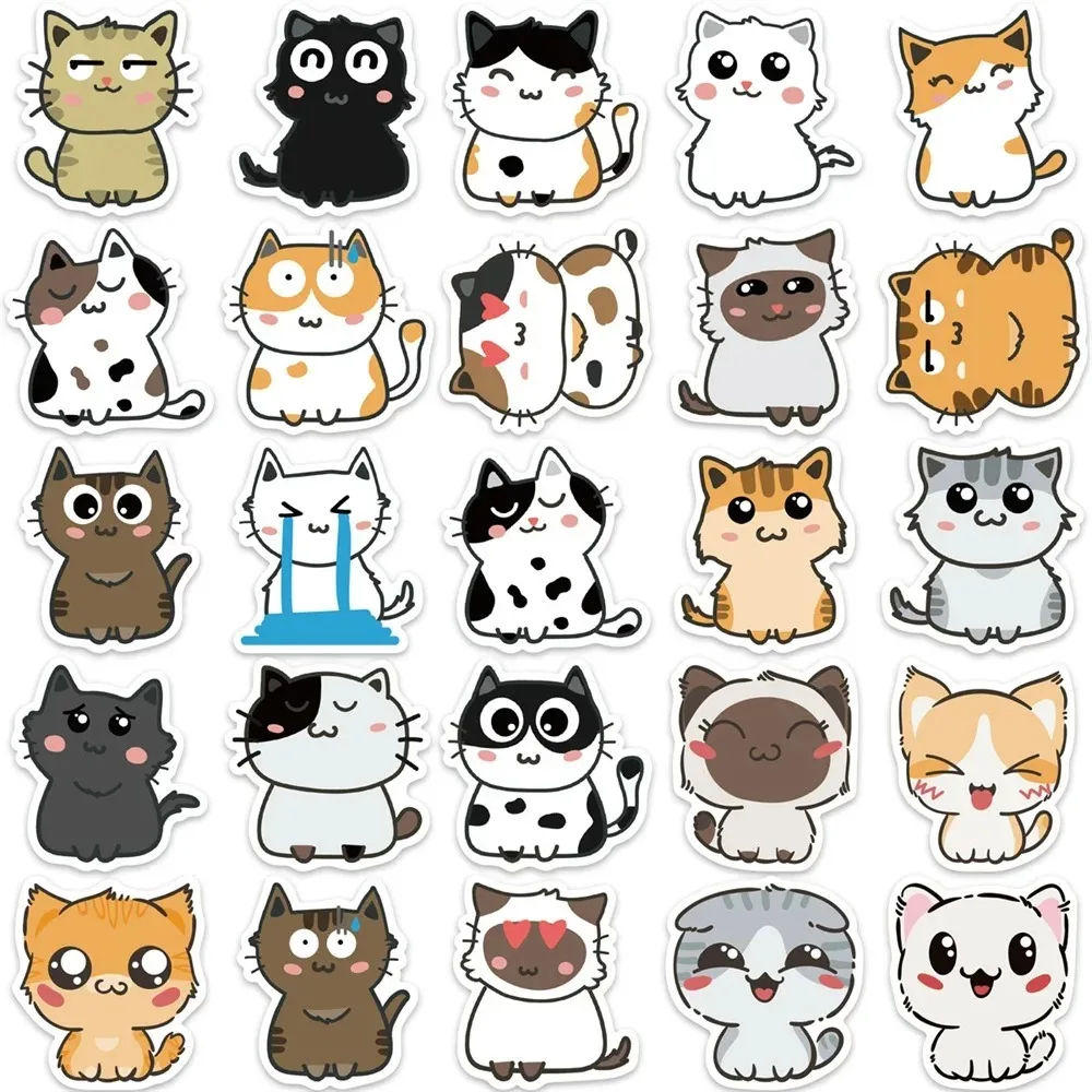 50PCS Cute Cat Expression Personality Graffiti Sticker Suitcase Refrigerator Bike Guitar Computer Cup Waterproof