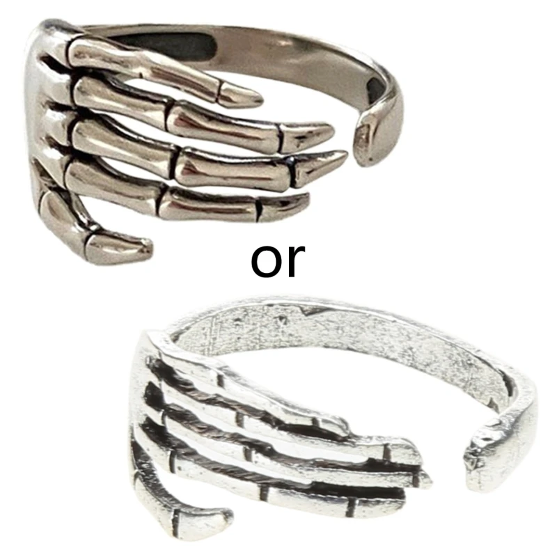 R2LE Trendy Silver Color Skeleton Hand Loop Five Claws Ring for Women Men Jewelry Lover Couple Ring Friendship Open Ring