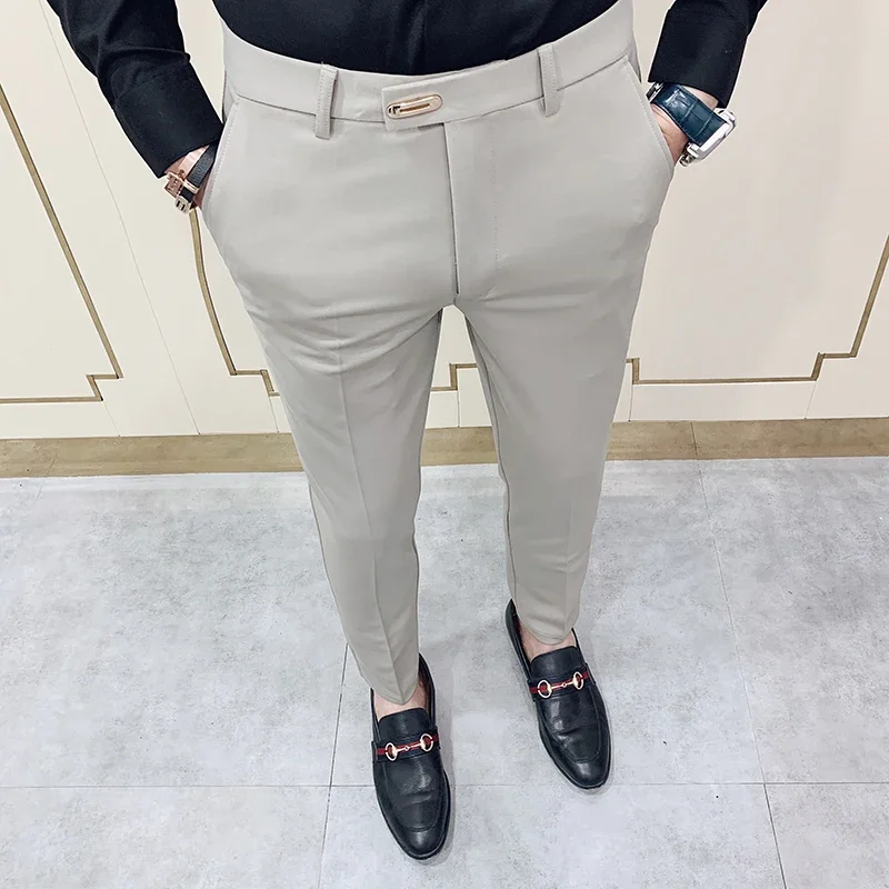 Summer Men Casual Pants  Stretch Slim Straight Classic Blue Black Gray Brand Thin Business Formal Office Trousers Plus Size Men