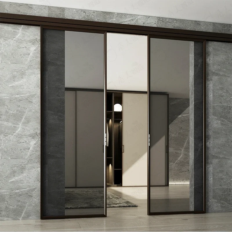 Hot Selling Magnet Automatic Sliding Door Double Tempered Glass Narrow Frame Aluminum Sliding Doors