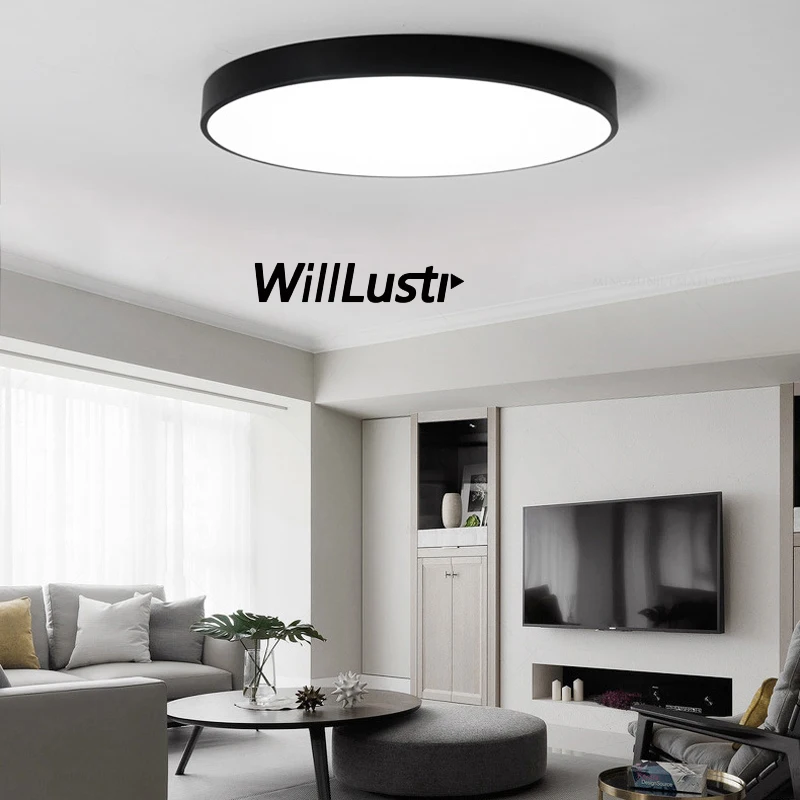 Ultra-Thin LED round Ceiling Light Disk Lamp Minimalist White & Black for Office Home Bedroom Dining Room Lighting