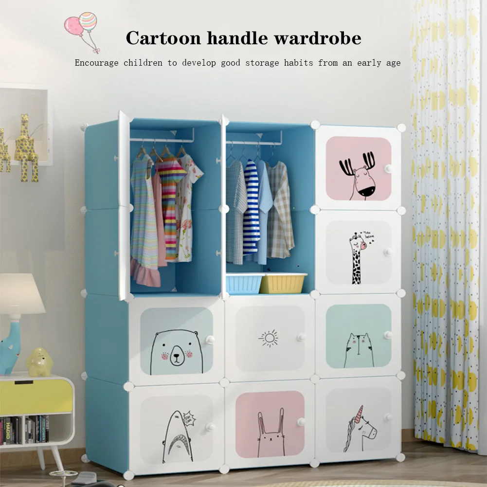Kids Modular Wardrobe Space Saving, Freestanding Plastic Storage Cabinet DIY Clothes Rack for Bedroom Clothes Toy Organizer