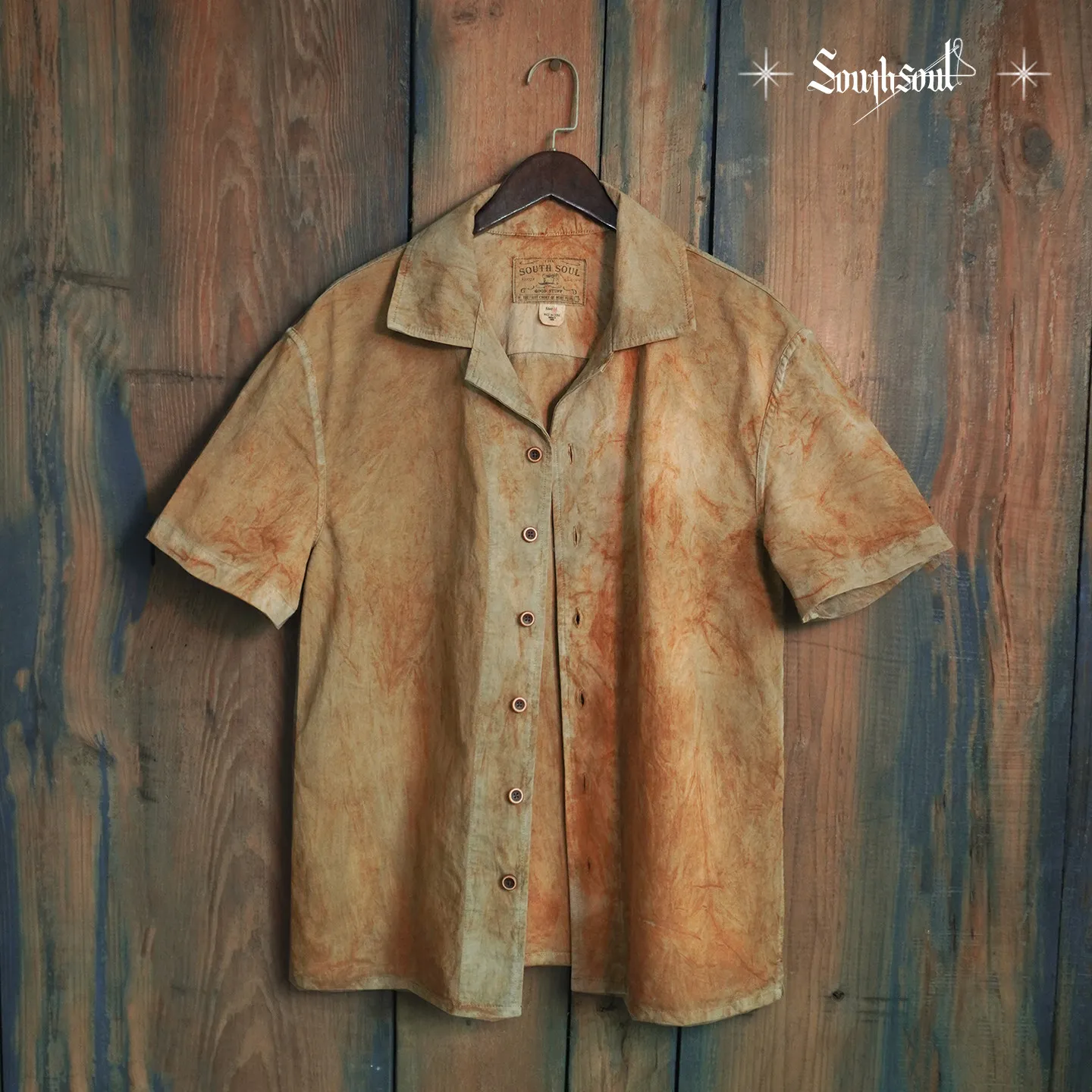 American Retro Heavy Cotton Plant Dyed Men's Shirt Rust Dyed Onion Peel Persimmon Dyed Short-Sleeved Shirt