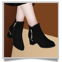 2025 New British Style Winter Boots Women - Round Toe Tassel Furry Lined Mid Heel Ankle Boots Diamond Decor Zip Side - Image 2