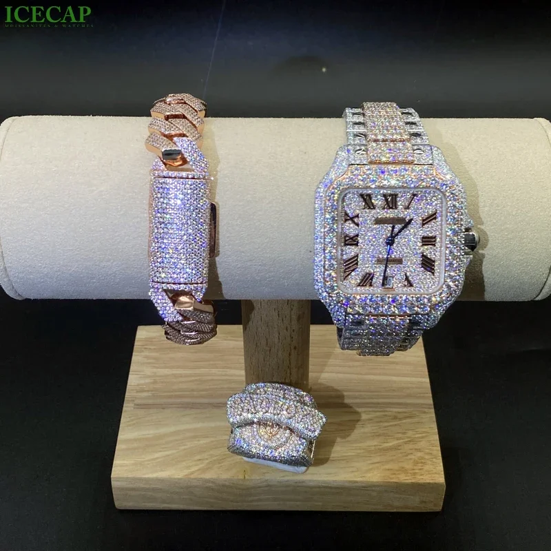 Icecap Fashion Jewelry 40mm Diamond Pass Ice Out Classic Hip Hop Custom Watch Mechanical Luxury Moissanite Watch