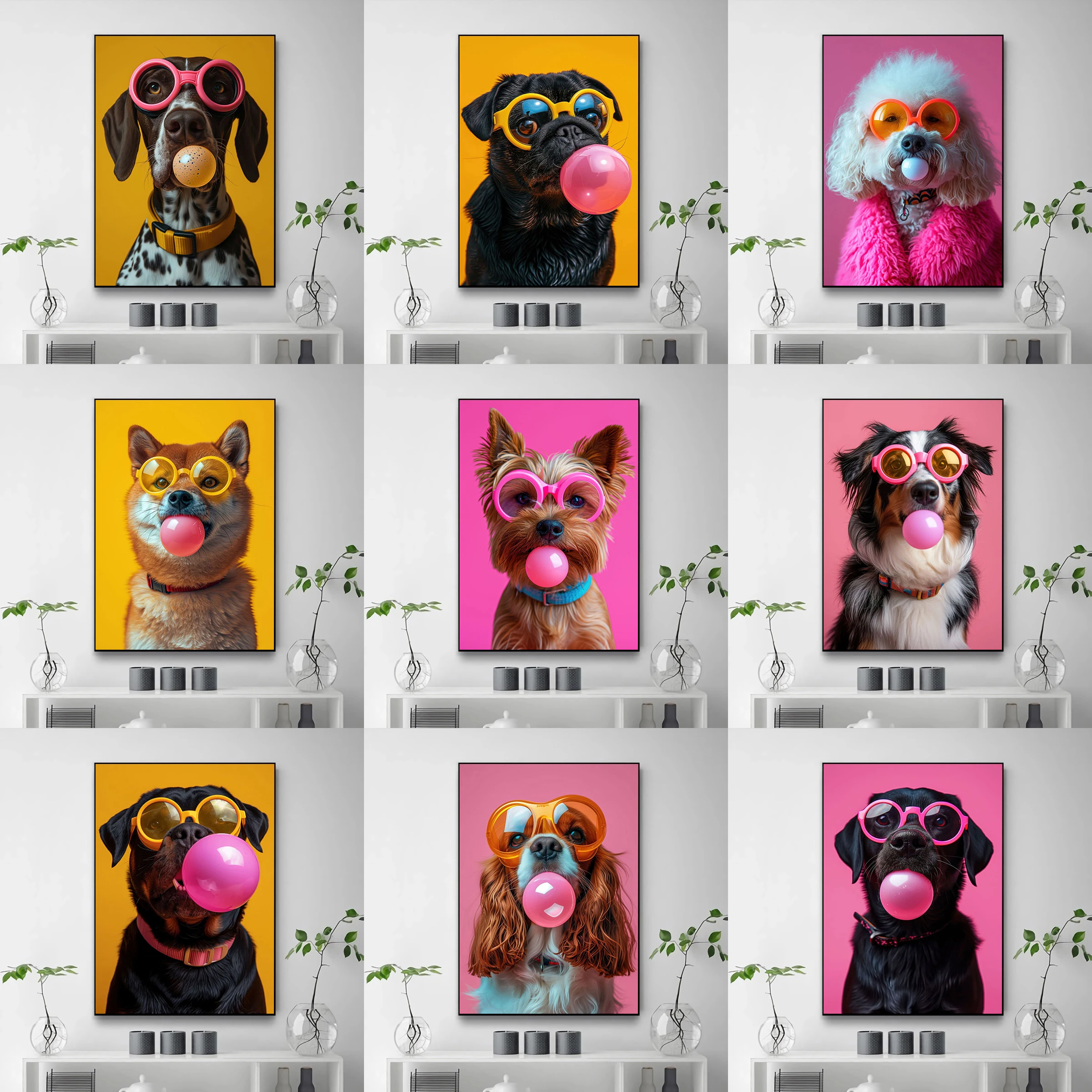 

Dog Colorful Bubblegum Sunglasses Posters Prints Samoyed French Bulldog Corgi Vintage Room Home Bar Cafe Decor Nordic Home Decor