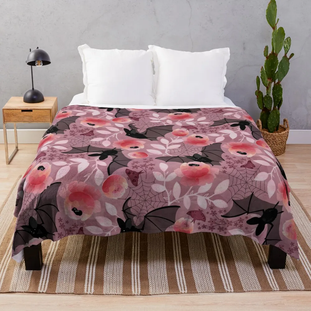 

Pastel bat floral pink Throw Blanket Stylish Couch Blanket for Home Living Room