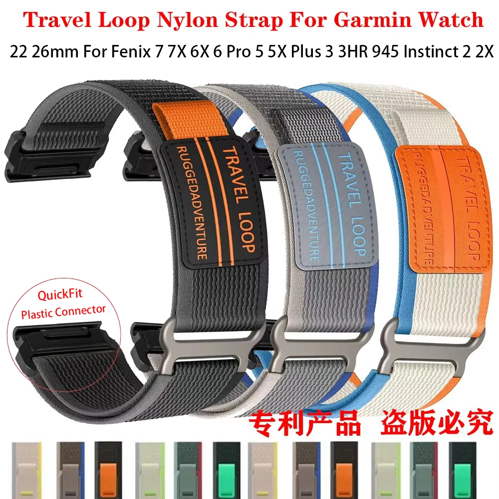 حزام نايلون حلقي 22 26 مناسب بسرعة للساعة Garmin Fenix 7X 7 Pro Fenix 6X 6 5X 5Plus tactireunner 7 Forerunner x Enduro 2