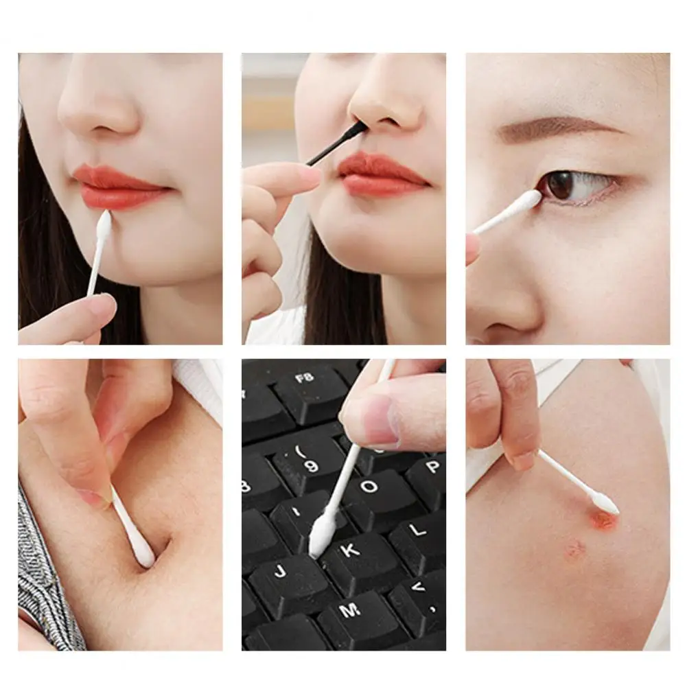 Cosmetic Swab High Toughness Cotton Swab Stick Easy to Pinch Ear Care  Smooth White Black Double Colors Cotton Swab