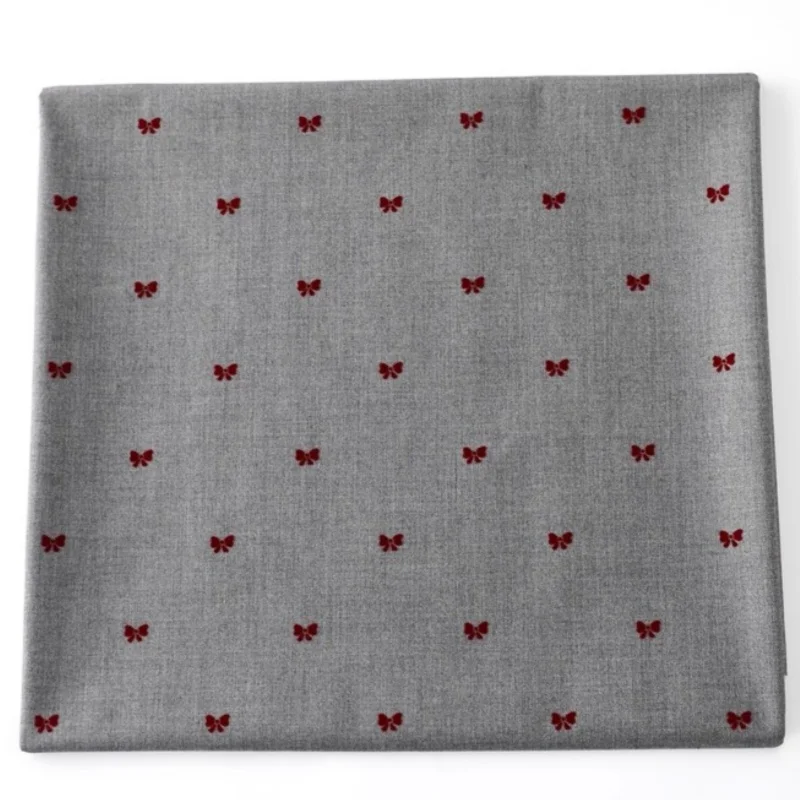 

Grey girlish wine-red three-dimensional bow appliquéd plush fabric suit pleated skirt clothing fabric