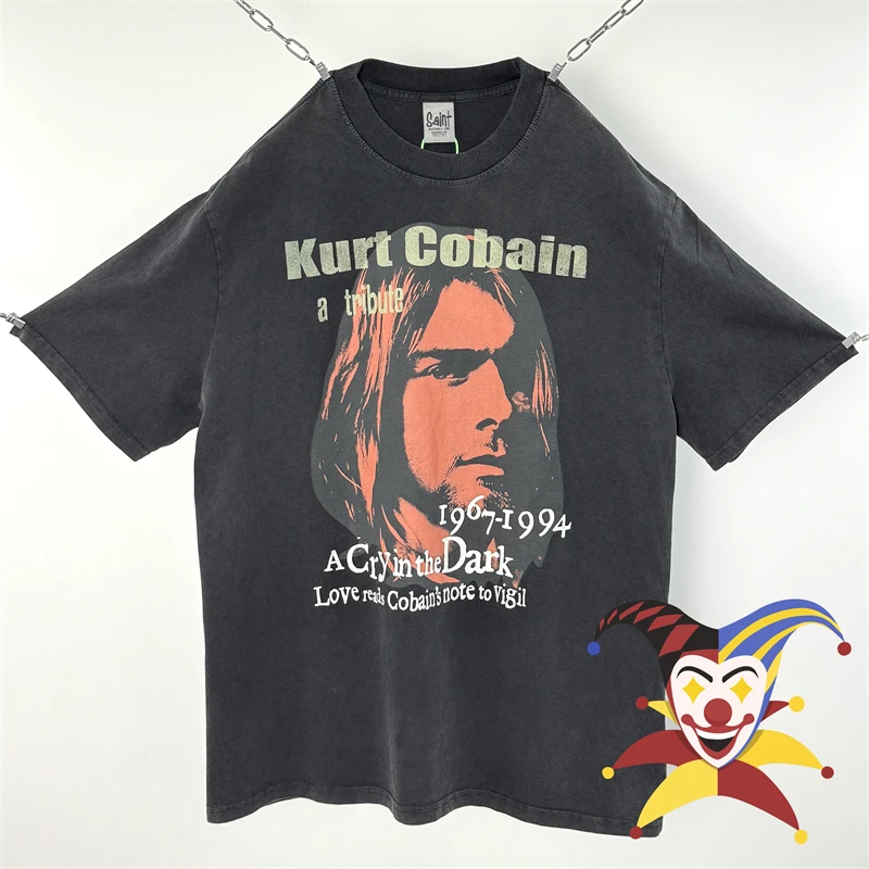 Washed SAINT Kurt Cobain T-shirt Men Women Best Quality Unisex Streetwear Top Tees