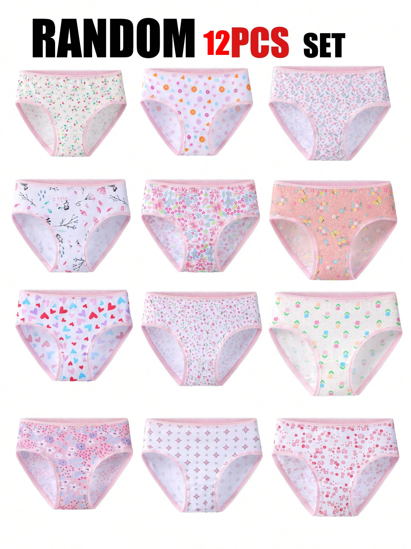 Random 12 Pieces of Cute cartoon Underwear for Girls in All Seasons, Soft Triangle Underwear, Comfortable and Breathable Shorts