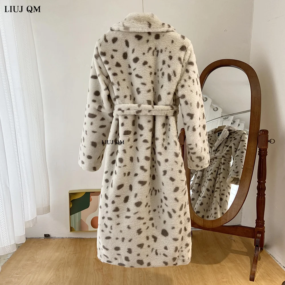 Plus Size Clothing Autumn Winter Faux Fur Coat Women Parka Lapel Leopard Print Long Fur Jacket Female  Warm Thick Plush Overcoat