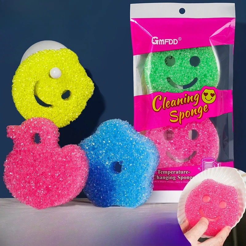 

Cartoon Smile Temperature-Sensitive Magic Sponge Scrubber | Heavy-Duty Kitchen Dish & Pot Cleaning Pad