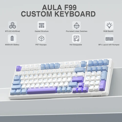 AULA F99 무선 기계식 키보드 PC/태블릿/Xbox/PS4/PS5용 트라이 모드 핫 스왑 가능 맞춤형 키보드 가스켓 구조