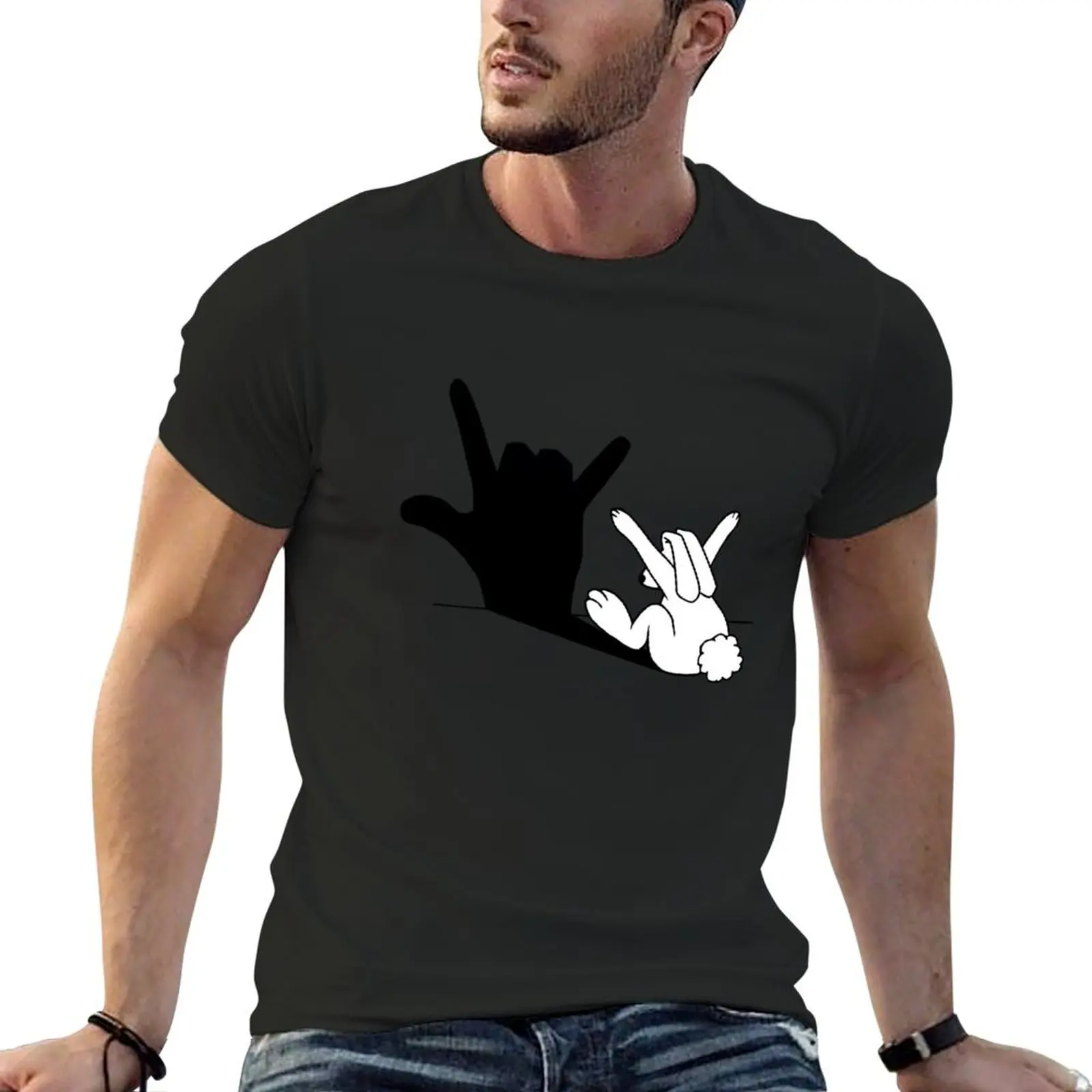 Camiseta gráfica masculina sombra de mão de coelho, camiseta essencial sublime, Street Wear