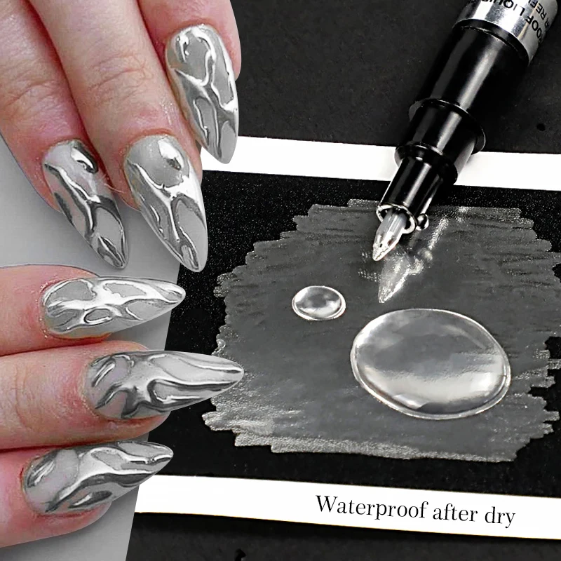 Gold/Silver Mirror Marker Nail Polish Liquid Pen DIY Art Resin Paint Chrome Metallic Craftwork Nail Dye Pens Accessories Tools