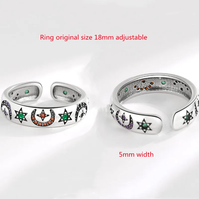 

Buyee 925 Sterling Silver Female Ring Finger Moon & Star Crtystal Open Ring for Women Fashion Party Fine Jewelry Circle Gift