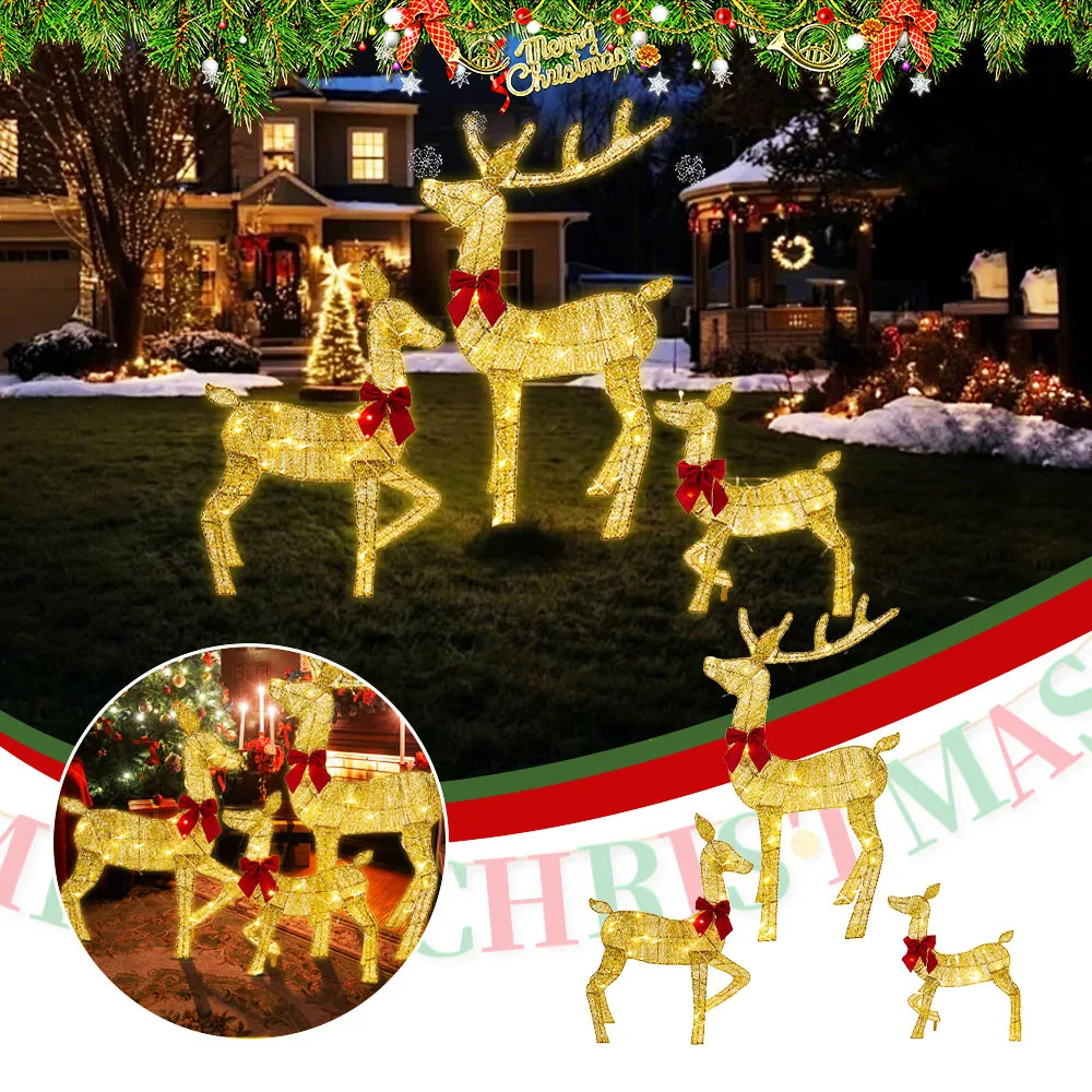 Lighted Deer Reindeer Family Lighted Deer Christmas Decor With Led Lights Light Up Bucks Indoor Or Outdoor Yard Lawn Decor