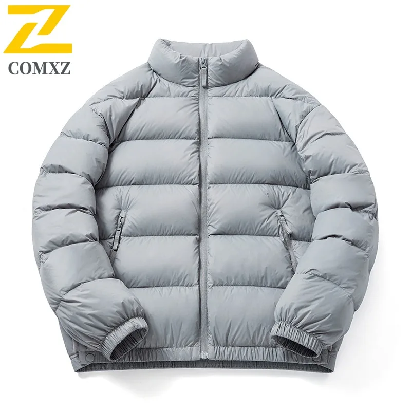 

COMXZ 2025 Winter Hood Puffer Coat Stand Collar Solid Color Outdoor Travel Lightweight Down Jacket White Duck Down Thermal Coat