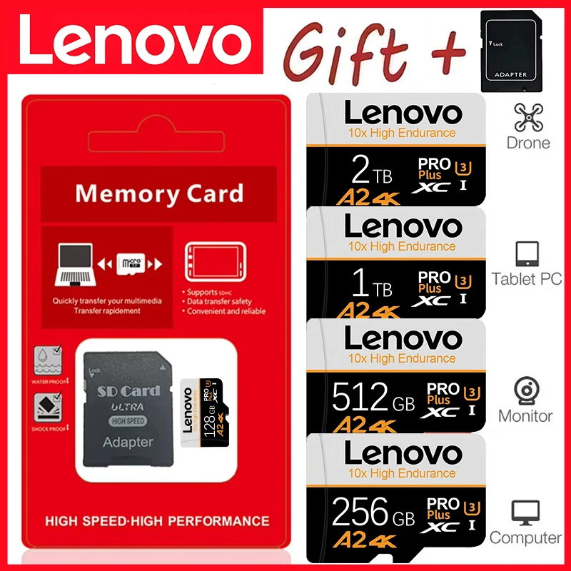 بطاقة ذاكرة Lenovo 2TB U3 1 تيرا بايت 512 جيجا بايت مايكرو TF SD بطاقة 128 جيجا بايت 256 جيجا بايت U3 V30 4K بطاقة ذاكرة فلاش عالية الدقة TF للهاتف/الكمبيوتر