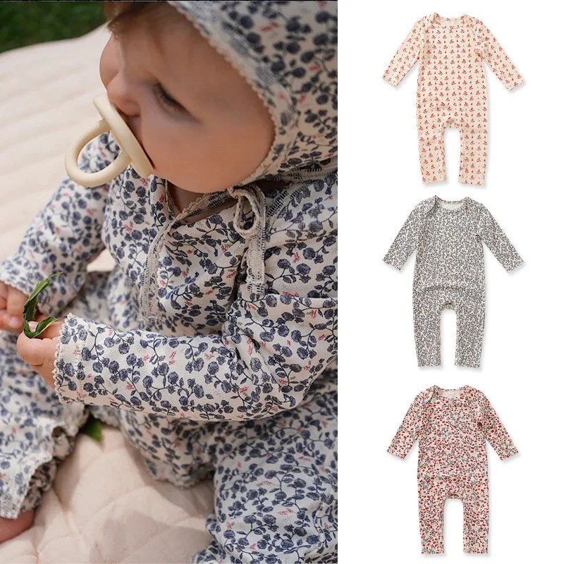 0-24M Newborn Kid Baby Girls Romper Autumn Winter Cotton Clothes Flower Print Jumpsuit Cute Sweet New Born Floral Outfit