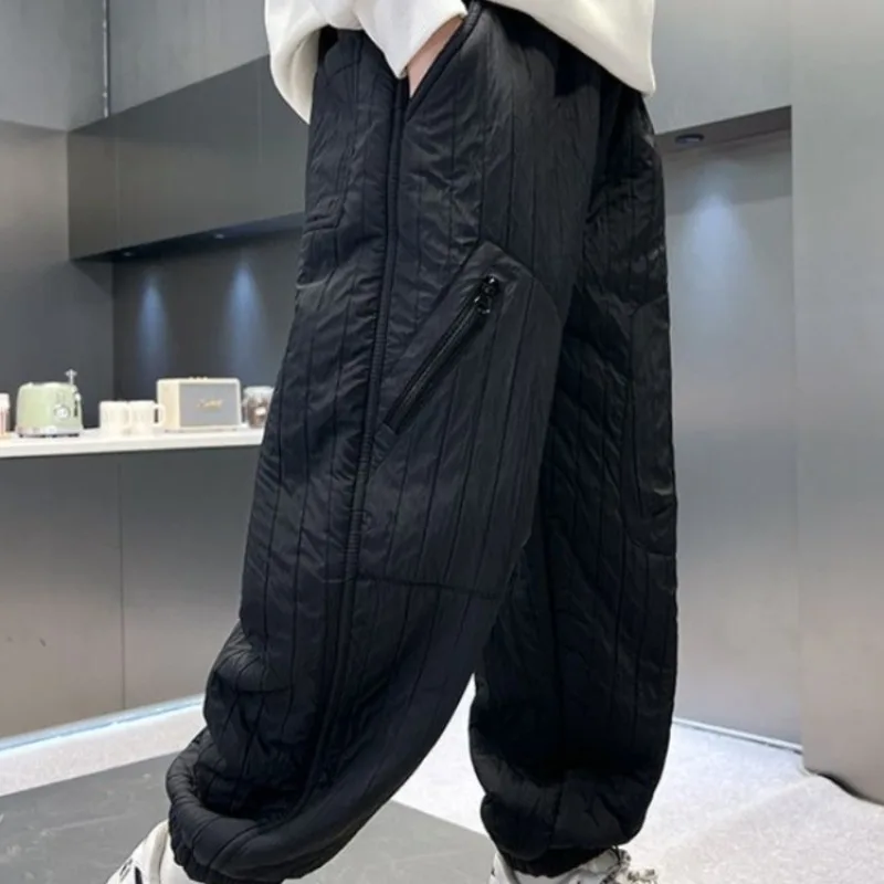 

Зимние спортивные штаны для мальчиков на флисовой подкладке, зимние хлопковые штаны с прямыми штанинами на подкладке из овечьей шерсти для малышей и детей