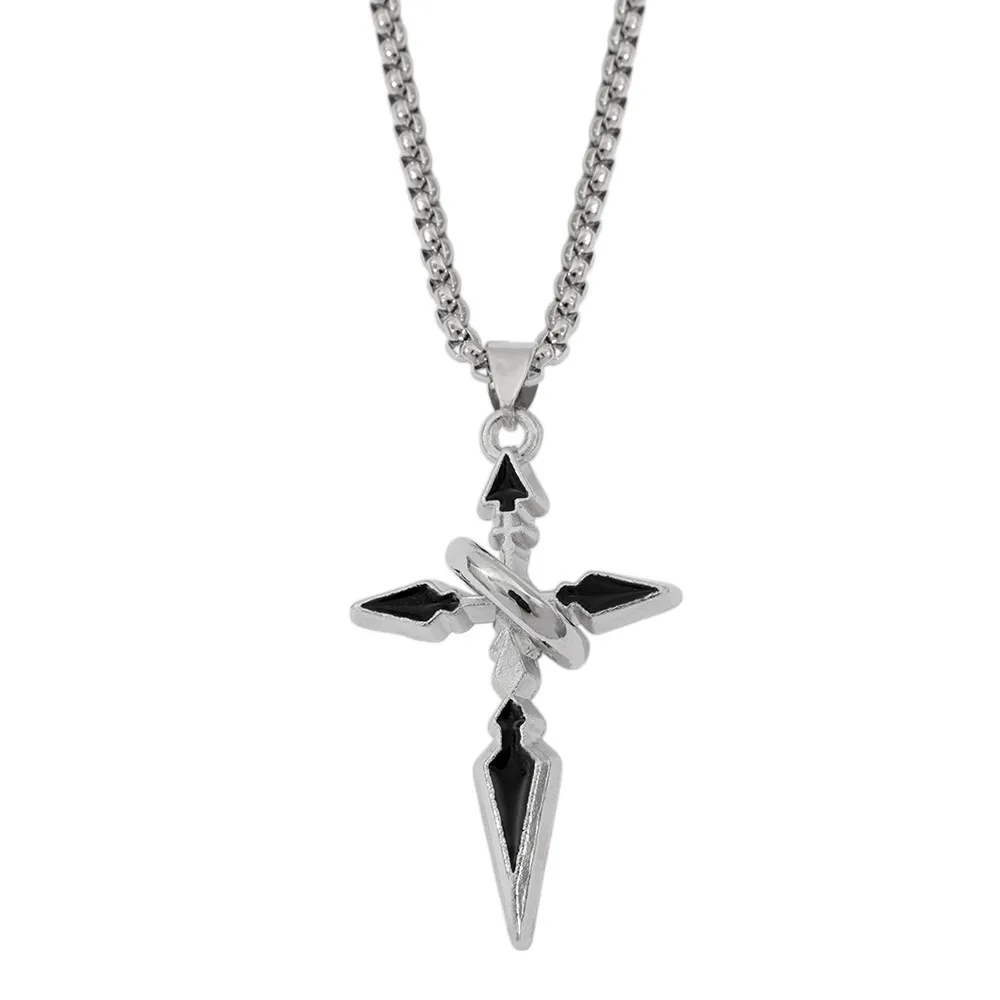 Vintage Cross Pendant Necklace For Men's Versatile Chain Trendy Sweat Shirt Hanging Punk Chain Gifts