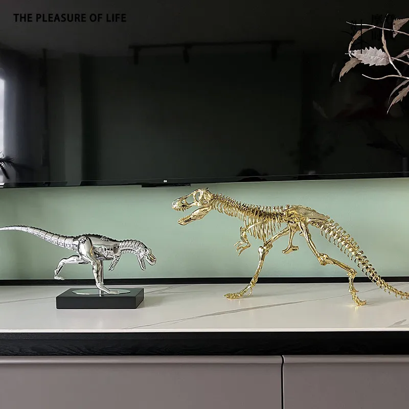 

Механическая статуэтка динозавра Тираннозавра, хромированная зеркальная поверхность, художественная скульптура-скелет, модный металлический декор для дома и офиса, для демонстрации на столе