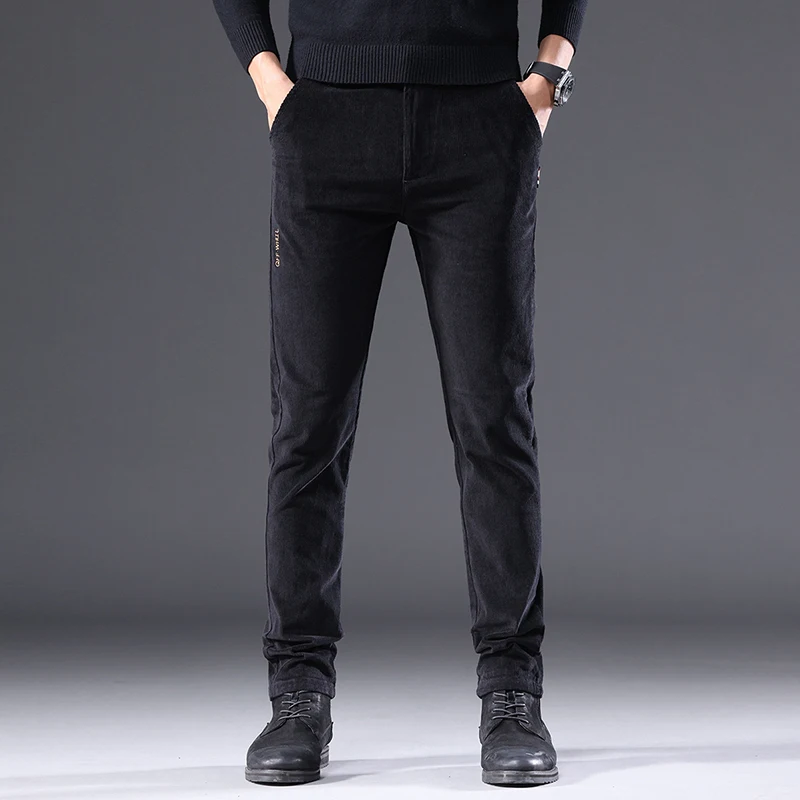 3 Colors Corduroy Slim Straight Men\'s Casual Pants Autumn Winter Embroidery Fashion Stretch Trousers Brand Male Clothing New