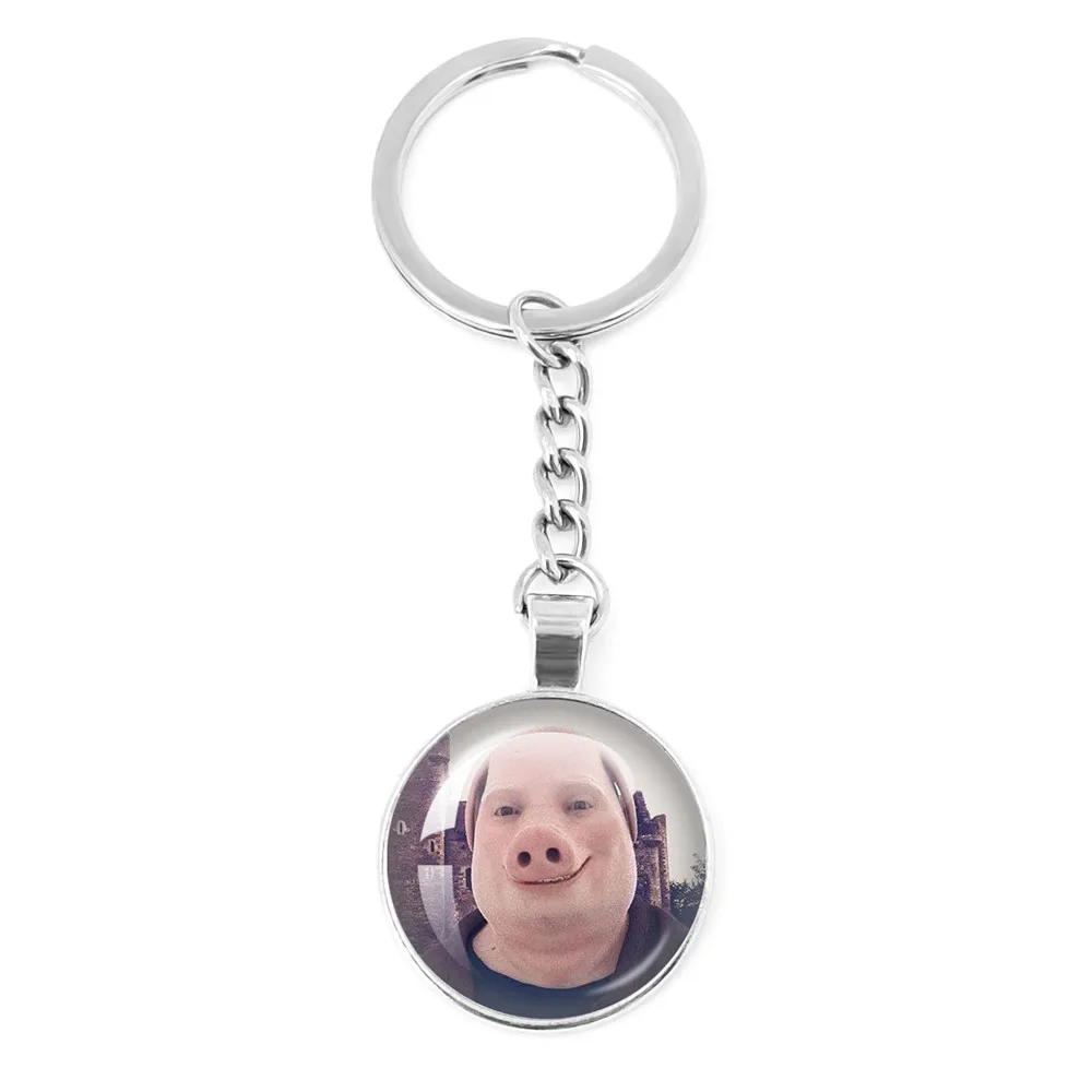 John Pork Is Calling Answer Call Phone Humor Funny Pig Lover Graphic  Meme Glass Dome Pendant Cabochon Keychain Jewelry Gifts