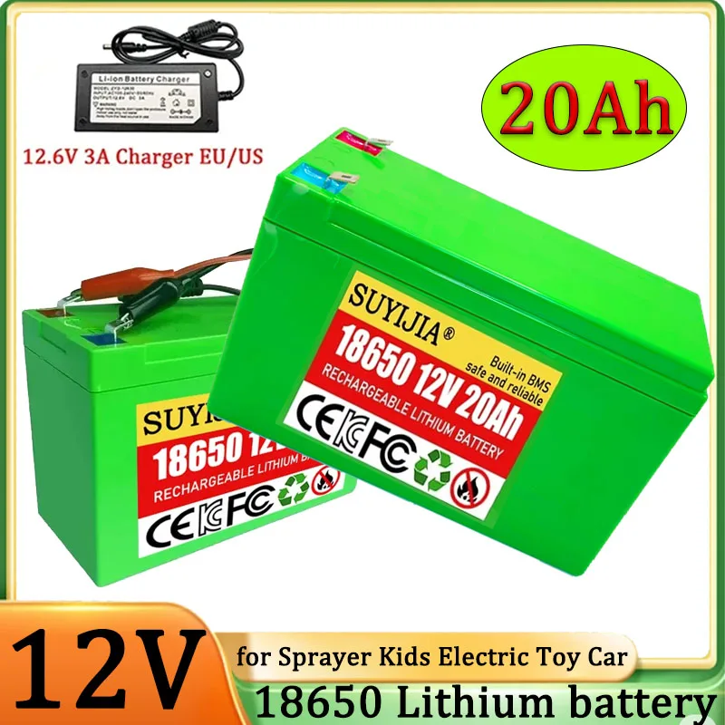 12V Lithium Battery 20Ah 18650 Battery Pack Deep Cycle for Kid Scooters Solar Storage Battery Electric Lighting Outdoor+Charger