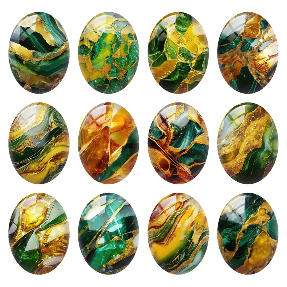 10pcs/lots Oval Yellow Green Photo Glass Cabochon Charms Demo Flat Back Cameo For Diy Jewelry Making Findings Accessories