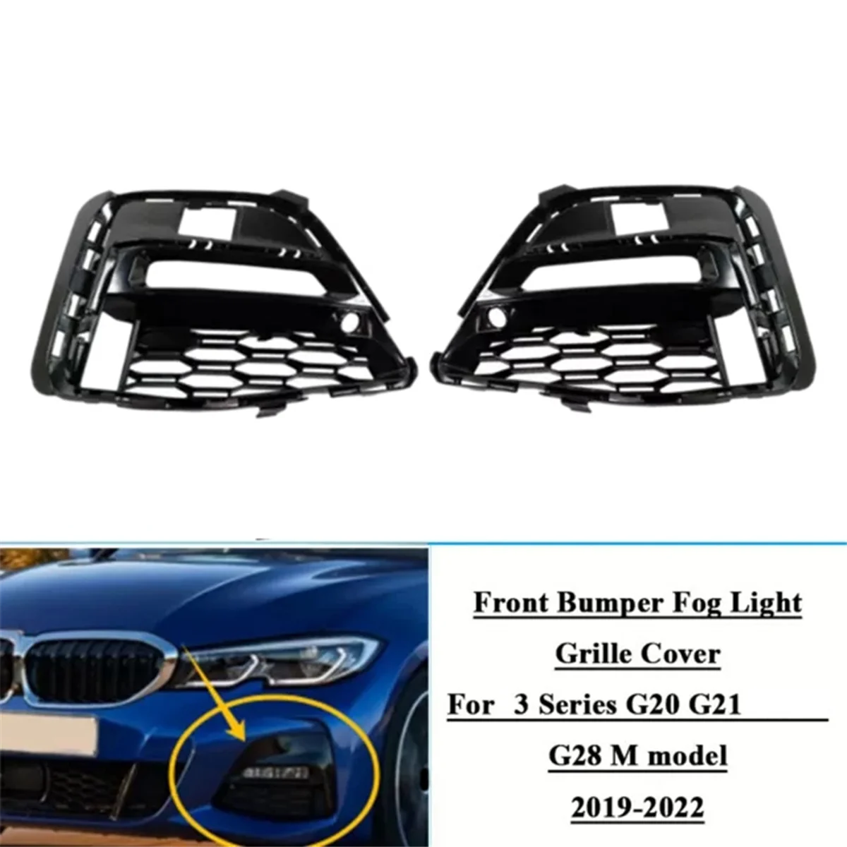 Front Bumper Fog Light Grille Cover for BMW 3 Series G20 G21 G28 2019-2022 51118069371 51118069372