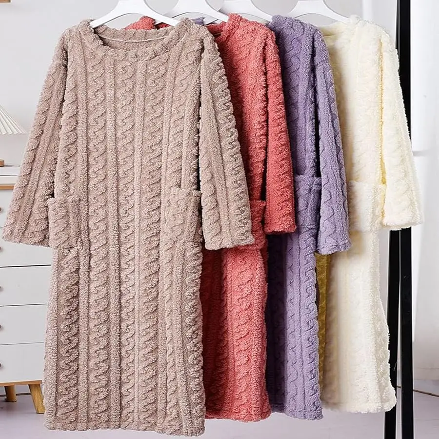 Bathrobe Women's Bathrobe Coral Padded Thickened Warm Pajamas Dress Winter College Students Homewear Plus Size Women's Clothes C