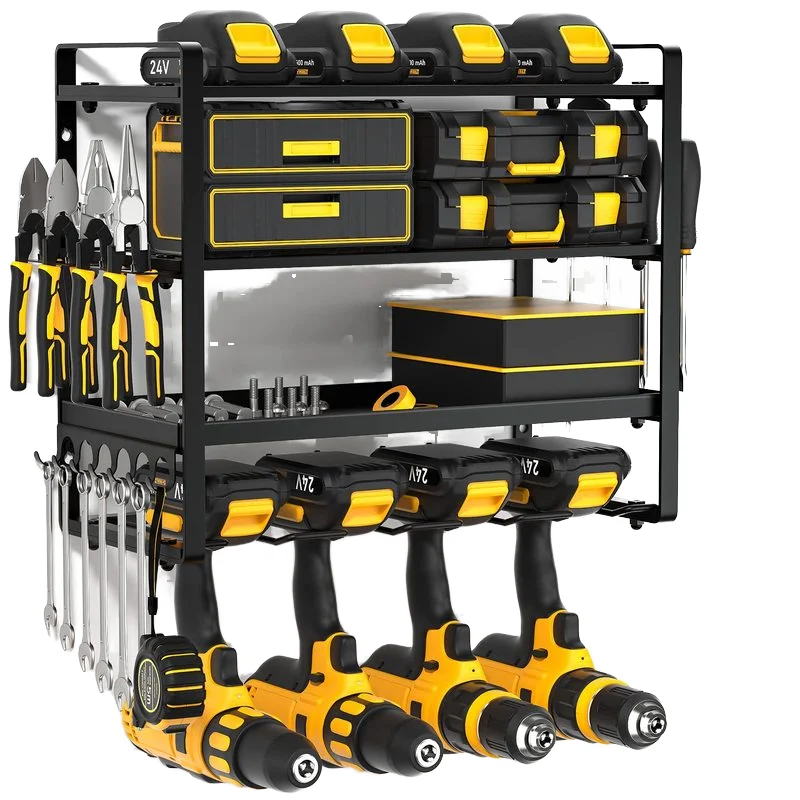 

4 Tier Wall Mount Drill Holder Heavy Duty Power Tool Organizer Garage Storage Rack for Electric Tools
