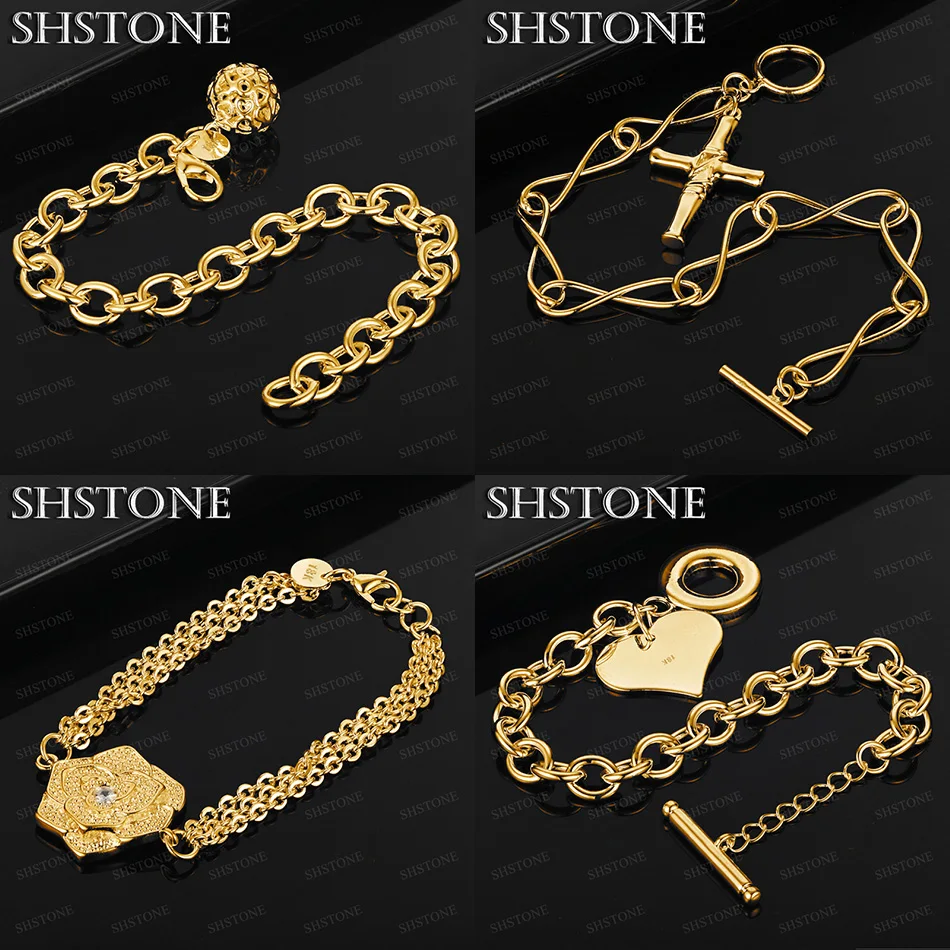 

Wholesale 18k Gold Bracelet Flower Heart Cross Bead Ball Pendant Women Party Men Fashion Trend Jewelry Gift Birthday Wedding