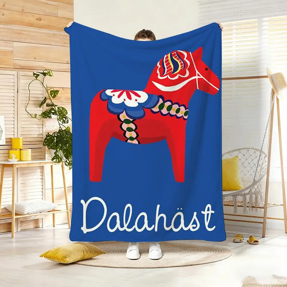 Manta de Franela Ligera de Blanket con Estampado de Caballo Dala en Tonos Pastel, Suave y Agradable al Tacto para el Verano