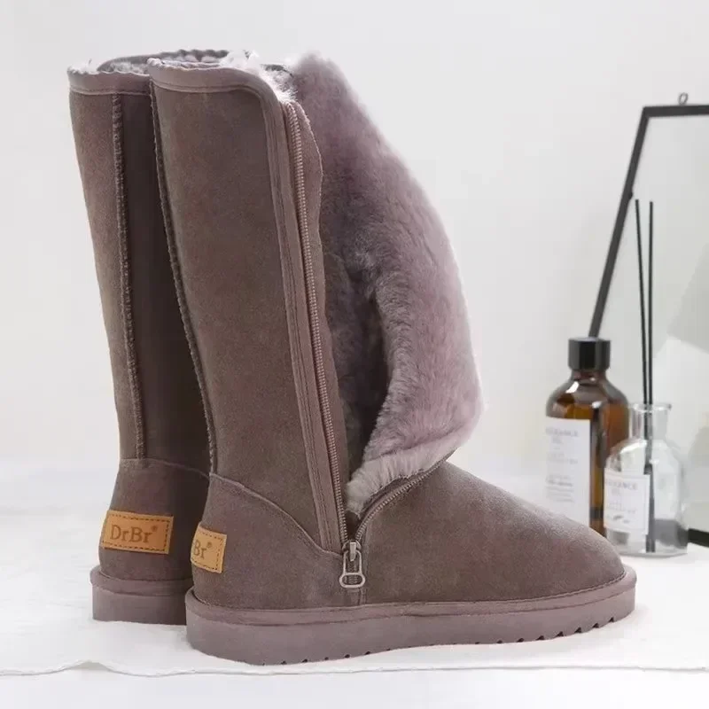 Women Platform Shoes Side Zipper Women's Snow Boots Winter Round Toe Plush Fleece for Warmth Solid High Tube Flat Snow Boots